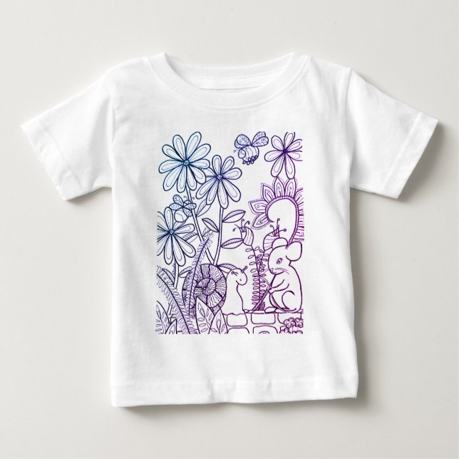 Camiseta De Bebé Ratón y caracol con flores de fantasía  (Anverso)