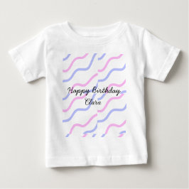 Camiseta De Bebé Rayas moradas rosadas feliz cumpleaños añadir nomb