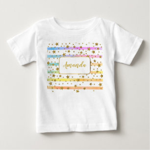 Camiseta De Bebé Rayas y estrellas femeninas personalizadas