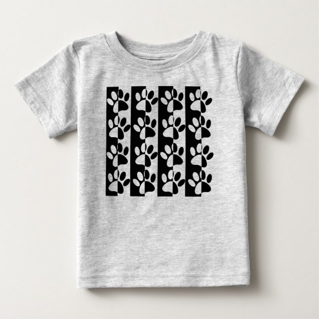 Camiseta De Bebé Rayas Y Tiras De Perro Negros Y Blancos (Anverso)