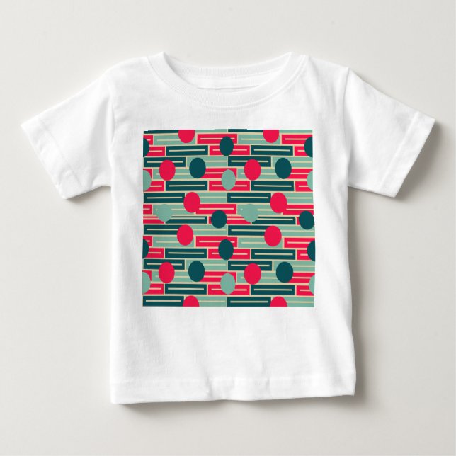 Camiseta De Bebé Rectángulos y círculos rosas, azules y Verde azula (Anverso)