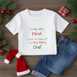 Camiseta De Bebé Red and Green Personalized First Baby Christmas