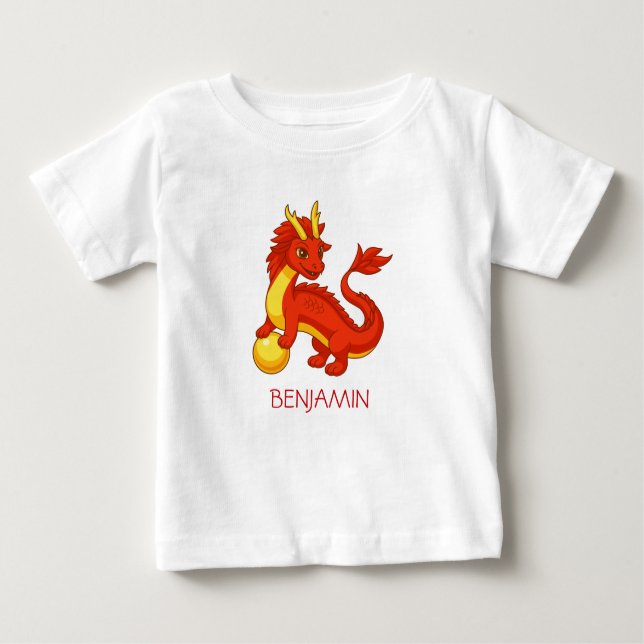 Camiseta De Bebé Red Chinese Dragon Custom Name (Anverso)