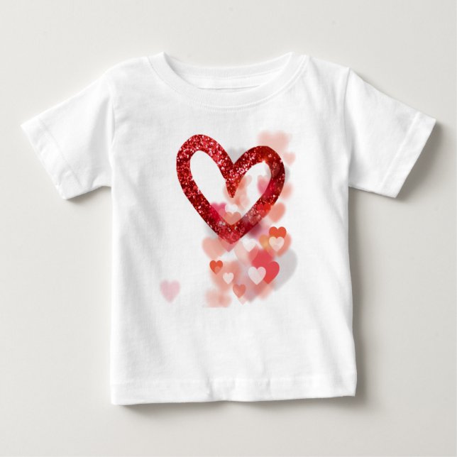 Camiseta De Bebé Red Faux Purpurina Heart & Heart Clusters (Anverso)
