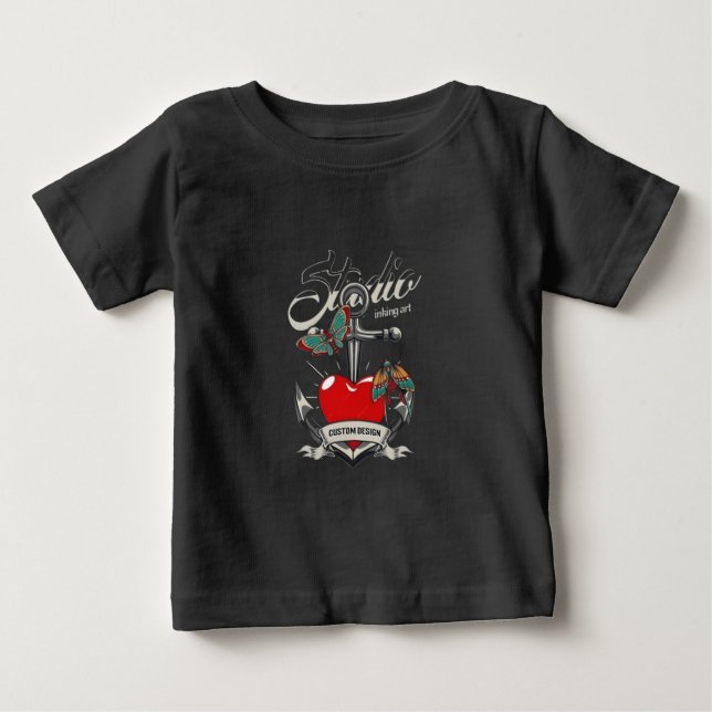 Camiseta De Bebé Red Heart & Butterflies Studio Inking Art (Anverso)