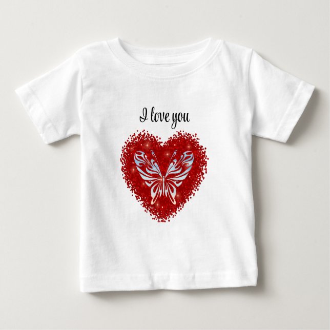 Camiseta De Bebé Red heart glitter butterfly (Anverso)