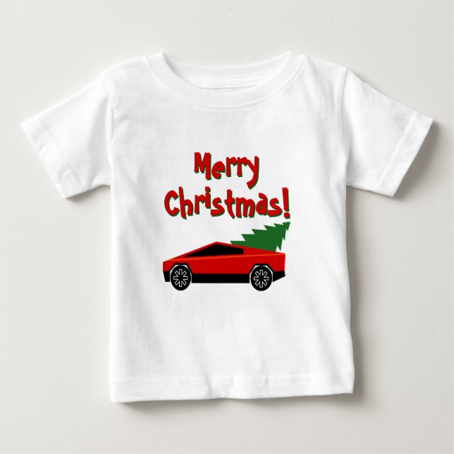 Camiseta De Bebé Red Tesla truck hauling a Christmas tree cute (Anverso)