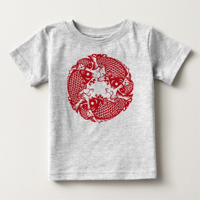 Camiseta De Bebé Red Whirling Koi Carp Fish Group Baby Bodysuit (Anverso)
