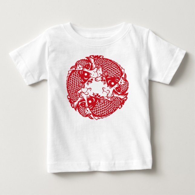 Camiseta De Bebé Red Whirling Koi Carp Fish Group Baby Tee (Anverso)