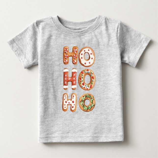 Camiseta De Bebé Red White Ho Ho Ho Ho Ho Ho Ho Gingerbread Navidad (Anverso)