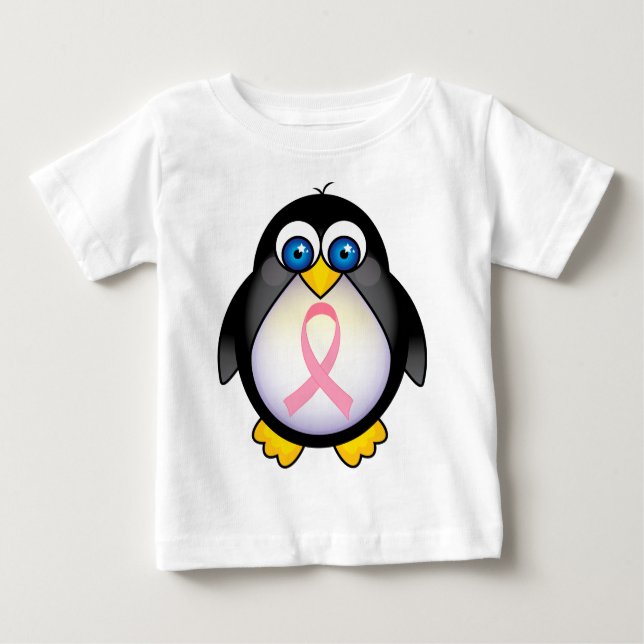 Camiseta De Bebé Regalo de pingüino rosado con cáncer de mama (Anverso)