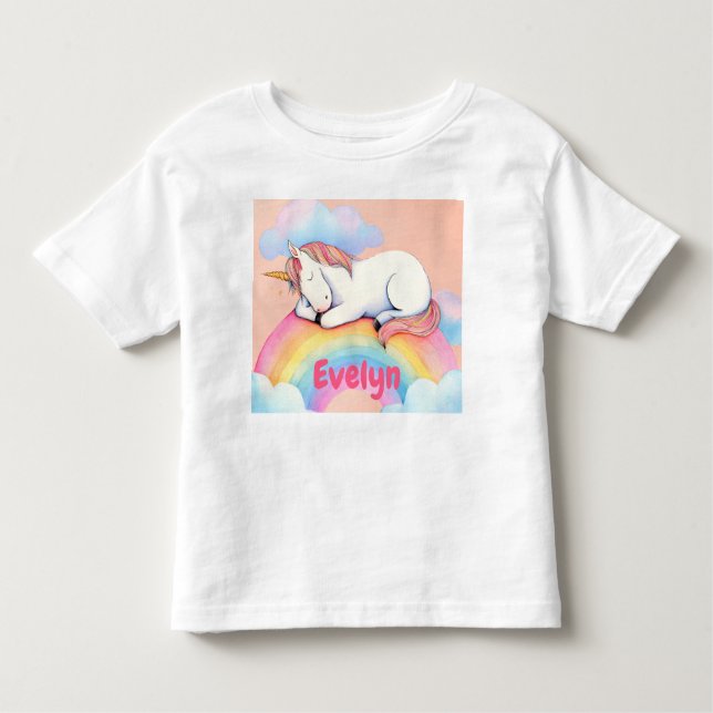 Camiseta De Bebé Regalo de Unicornio Personalizado, Acuarelas,  (Anverso)