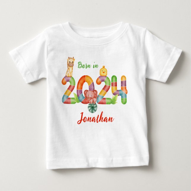 Camiseta De Bebé regalo personalizado para bebés nacidos en 2024 (Anverso)