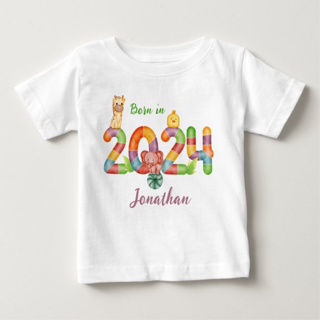 Camiseta De Bebé regalo personalizado para bebés nacidos en 2024 (Anverso)
