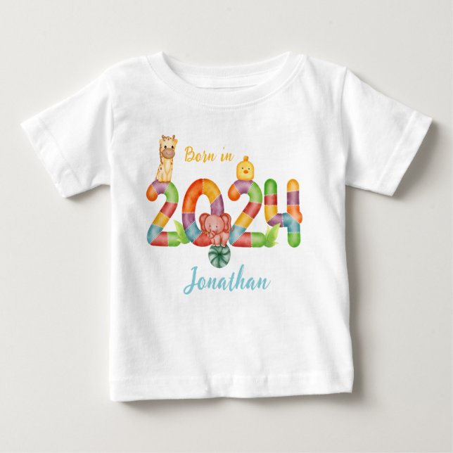 Camiseta De Bebé regalo personalizado para bebés nacidos en 2024 (Anverso)