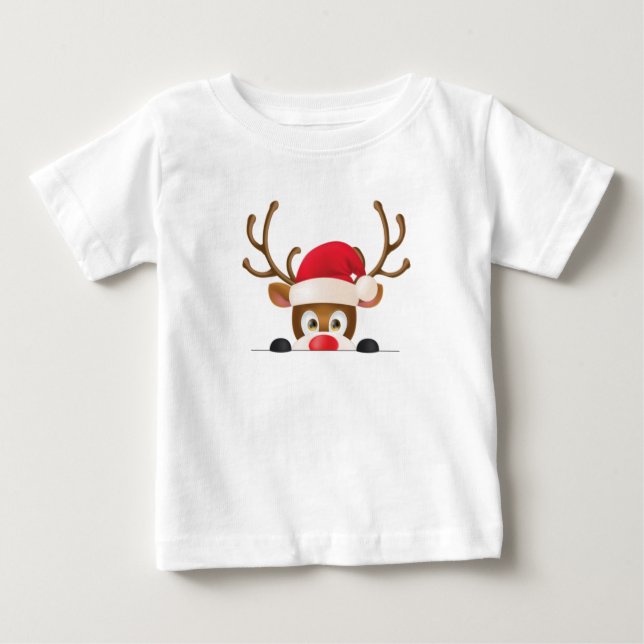 Camiseta De Bebé Reindeer in santa hat peeking out. (Anverso)
