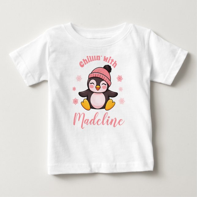 Camiseta De Bebé Relajándose con Nombre Pingüino Lindo Invierno Nav (Anverso)