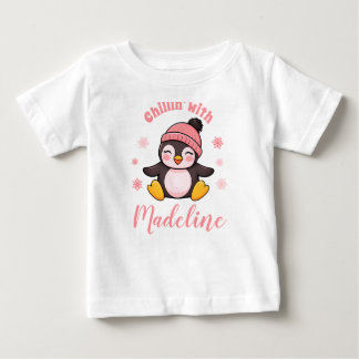 Camiseta De Bebé Relajándose con Nombre Pingüino Lindo Navidad Invi