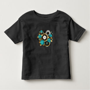 Camiseta De Bebé Reloj de vapor y Rosas turquesa a rayas