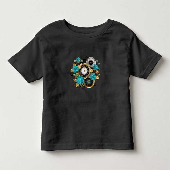 Camiseta De Bebé Reloj de vapor y Rosas turquesa a rayas (Anverso)