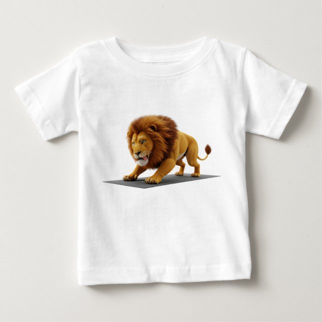 Camiseta De Bebé Renderizado 3D caprichoso de un león haciendo yoga (Anverso)