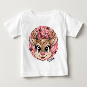 Camiseta De Bebé Reno de vacaciones personalizado de color rosa