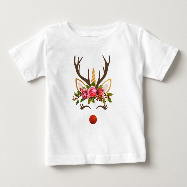 Camiseta De Bebé Renos/Navidades de Unicornio (Anverso)