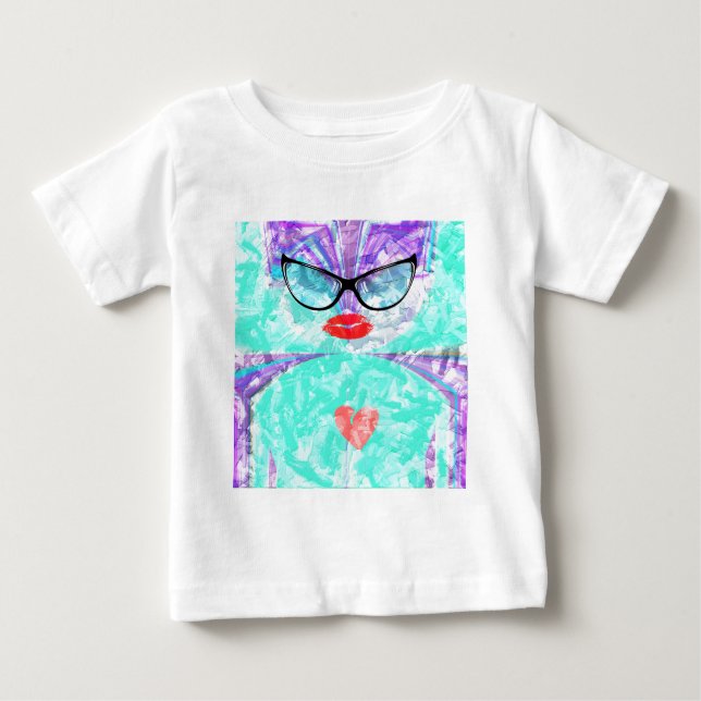 Camiseta De Bebé Retrato caprichoso de selfie de corazón Fondo Teal (Anverso)
