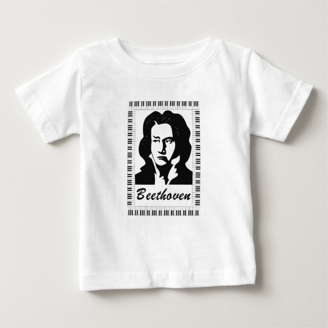 Camiseta De Bebé retrato de beethoven con marco de clave de piano (Anverso)