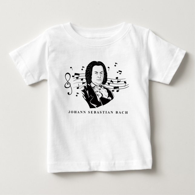 Camiseta De Bebé Retrato de Johann Sebastian Bach y busto con notas (Anverso)