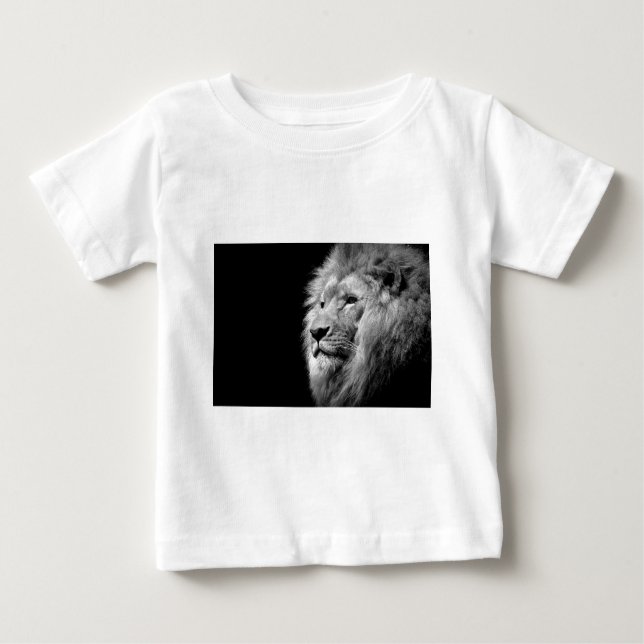 Camiseta De Bebé Retrato de León Blanco Negro - Fotografía animal (Anverso)