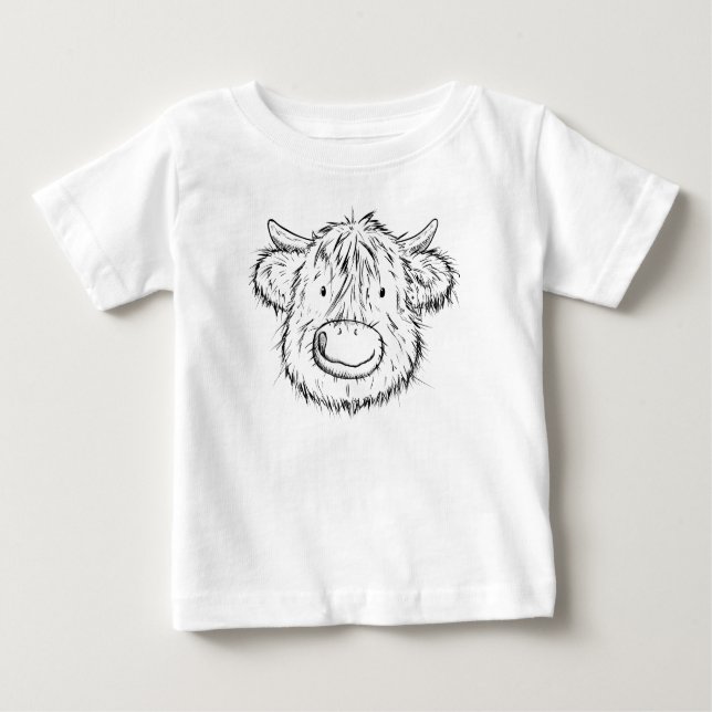 Camiseta De Bebé Retrato escocés de bosquejo de vacas de altiplano (Anverso)