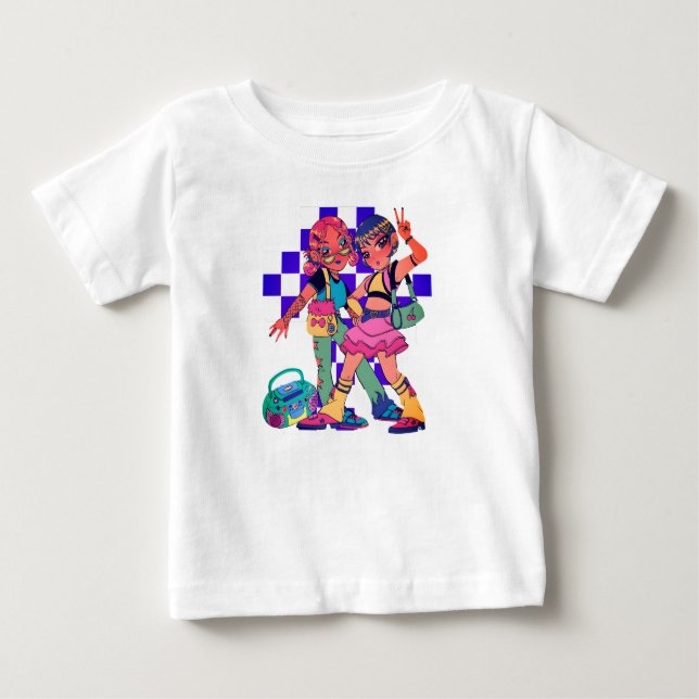 Camiseta De Bebé Retro Anime Duo Gráfico Tee T-Shirt (Anverso)