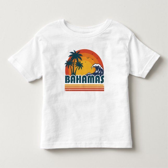 Camiseta De Bebé Retro Bahamas Beach Summer Sunset 70s Palm Tree (Anverso)