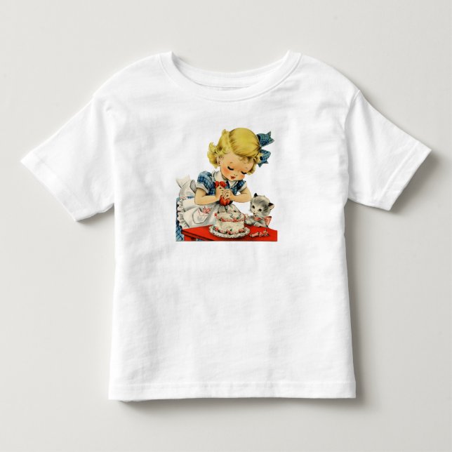 Camiseta De Bebé Retro Birthday Girl Cake Cat Artwork (Anverso)