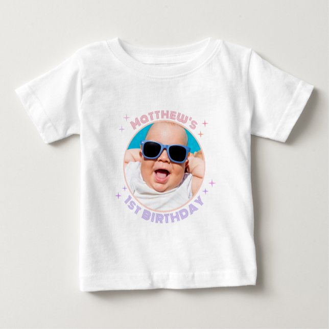 Camiseta De Bebé Retro Funky 90 Disco Ball Happy Birthday Photo (Anverso)