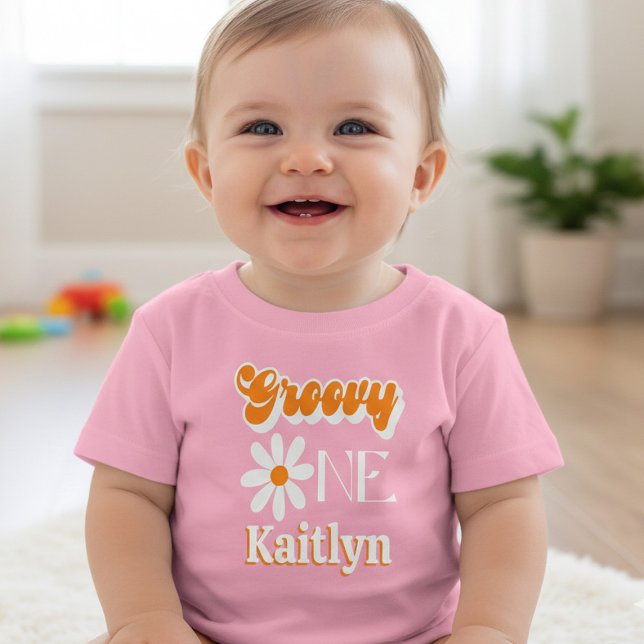 Camiseta De Bebé Retro Groovy Cumpleaños Uno Niñas (Subido por el creador)