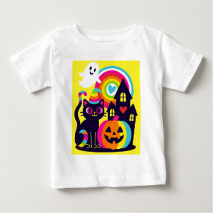 Camiseta De Bebé Retro Halloween Kawaii Gato negro, diseño de calab