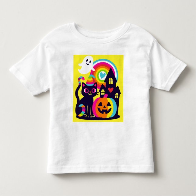 Camiseta De Bebé Retro Halloween Kawaii Gato negro, diseño de calab (Anverso)