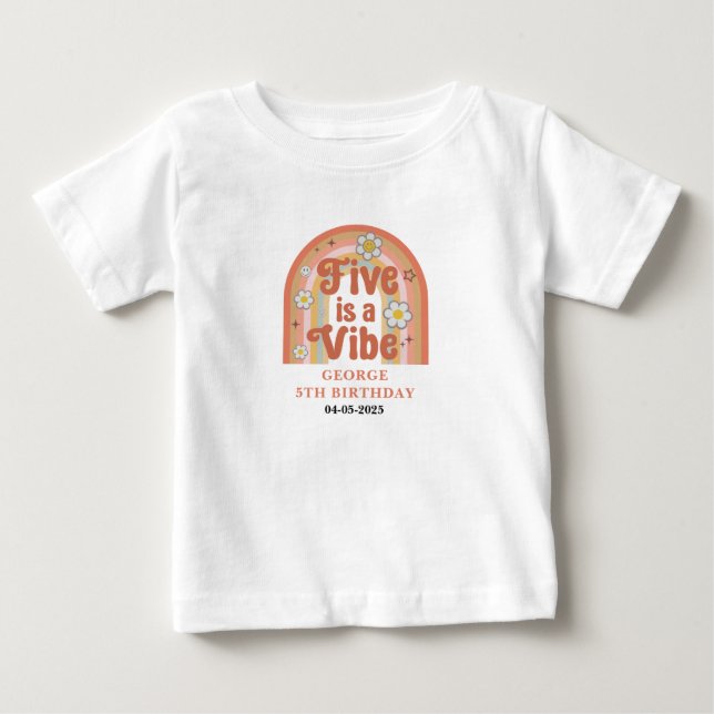 Camiseta De Bebé Retro Rainbow FIVE es una Vibra Genial Cumpleaños  (Anverso)