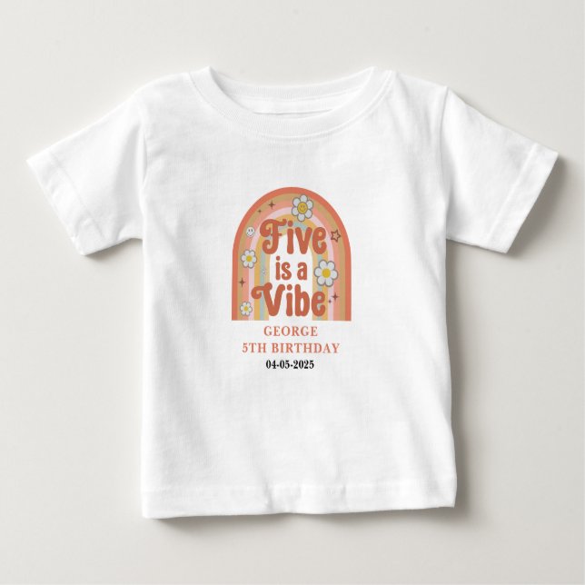 Camiseta De Bebé Retro Rainbow FIVE is a Vibe Groovy 5th Birthday (Anverso)