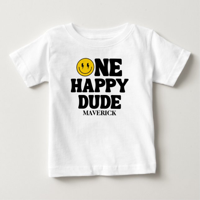 Camiseta De Bebé Retro Uno Chico Feliz Cara Sonriente Cumpleaños Nú (Anverso)