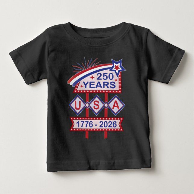 Camiseta De Bebé Retro USA 250th Anniversary Marquee Sign 1776-2026 (Anverso)