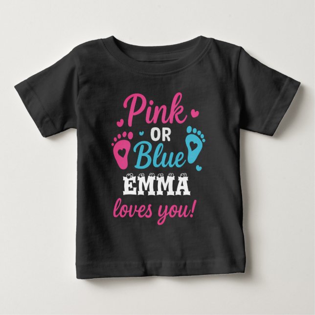 Camiseta De Bebé Revelación de género personalizada Rosa o Azul Bab (Anverso)