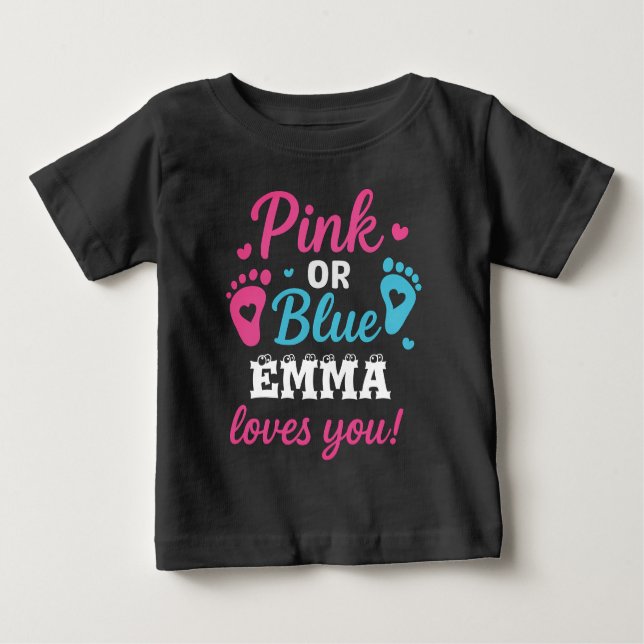 Camiseta De Bebé Revelación de género personalizada Rosa o Azul par (Anverso)