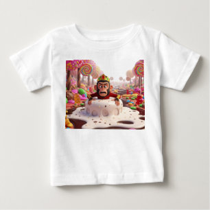 Camiseta De Bebé Rey mono 3D divertido atrapado en un caramelo derr