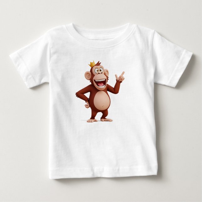 Camiseta De Bebé Rey Mono Personaje Señalando Arriba (Anverso)