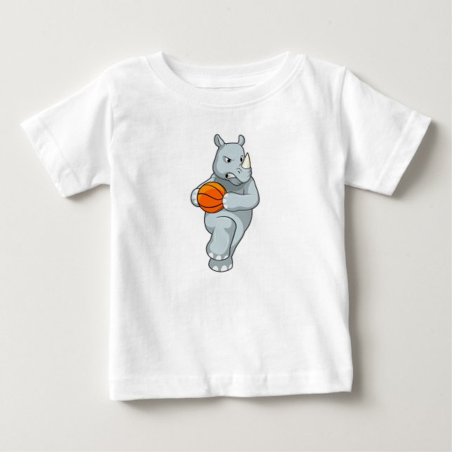 Camiseta De Bebé Rhino como jugador de baloncesto con baloncesto (Anverso)