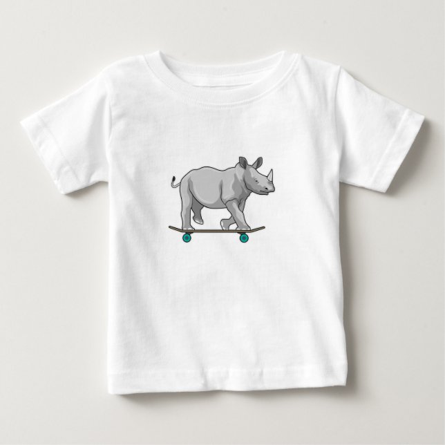 Camiseta De Bebé Rhino como patinador con patineta (Anverso)