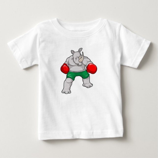 Camiseta De Bebé Rhino en boxeo con guantes de boxeo (Anverso)